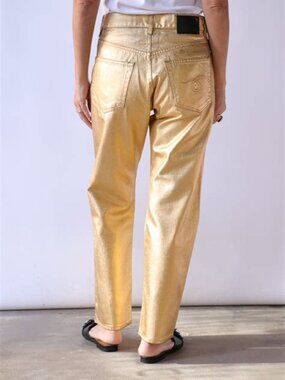 R13 distressed metallic gold boyfriend jeans